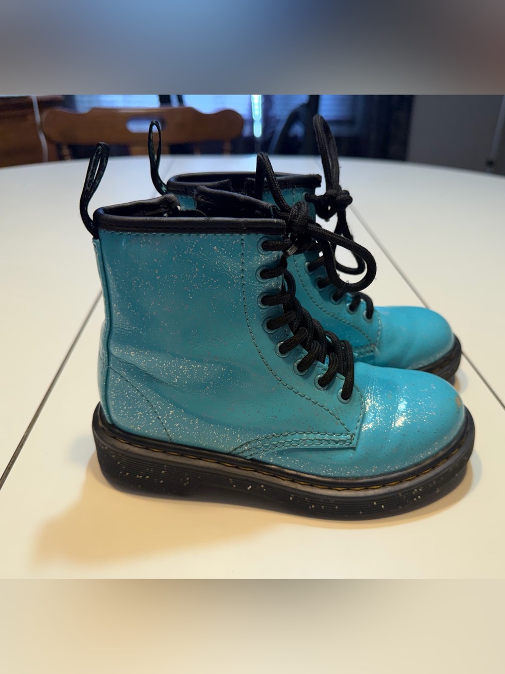 Dr. Doc Martens 1460 Patent Blue Girls Combat  Boots- SZ 12